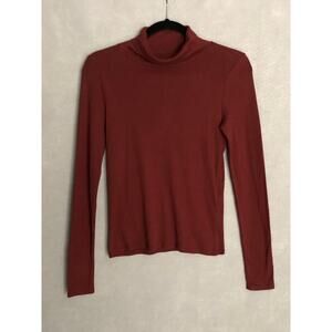 Eileen Fisher Ribbed Pima Cotton Blend Top Women's XXS Turtle Neck Redwood NEW